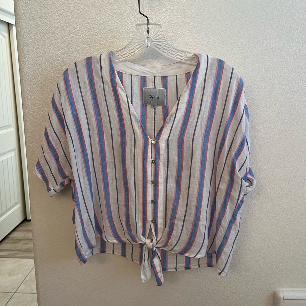 Rails Striped Button-Up Tie Front Top